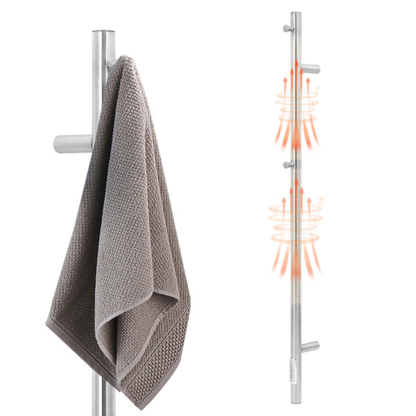 KEG Towel Warmer Wall Mounted 43-Inch Single Towel Bar with Built-in Timer, Electric Stainless Steel Heated Towel Racks for Bathroom, Brushed Nickel