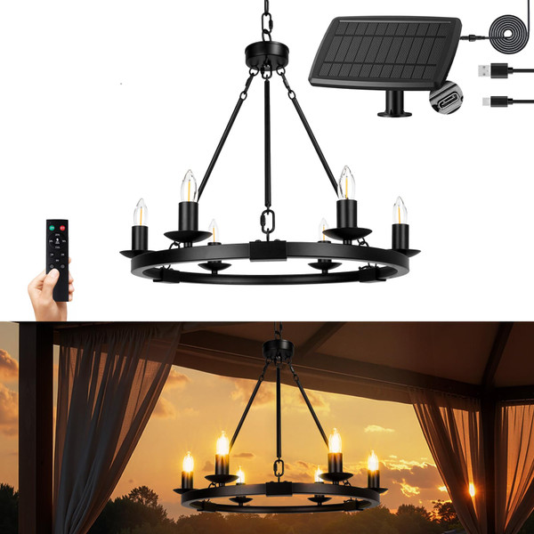 ALL FORTUNE Solar Outdoor Chandelier, 6-Light 19" Chandelier Outdoor Waterproof Dimmable Hanging Pendant Lights, Farmhouse Style for Gazebo, Porch, Patio, Pergola, Decor Lighting ALL FORTUNE Solar Outdoor Chandelier, 6-Light 19" Chandelier Outdoor Waterproof Dimmable Hanging Pendant Lights, Farmhouse Style for Gazebo, Porch, Patio, Pergola, Decor Lighting