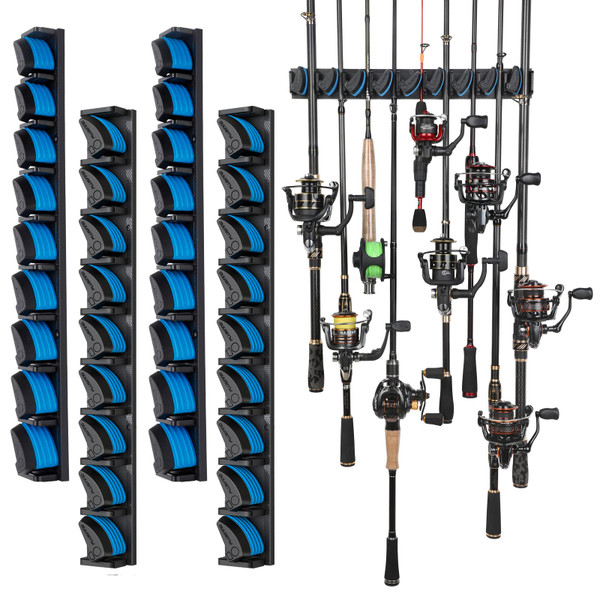 PLUSINNO 4 Pack Vertical Fishing Rod Rack, Wall Mounted Fishing Rod holder, 4 Packs Fishing Pole Holders Hold Up to 36 Rods or Combos, Fishing rod holders for garage, Fits Most Rods of Diameter 3-19mm PLUSINNO 4 Pack Vertical Fishing Rod Rack, Wall Mounted Fishing Rod holder, 4 Packs Fishing Pole Holders Hold Up to 36 Rods or Combos, Fishing rod holders for garage, Fits Most Rods of Diameter 3-19mm