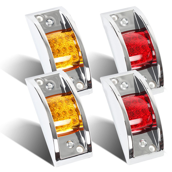 LiLoom 4 Pcs Trailer Side Marker Light, Chrome Armored 12 LED Rectangle Trailer Clearance Light for Truck, Trailers, Golf Cart (2 Amber + 2 Red) LiLoom 4 Pcs Trailer Side Marker Light, Chrome Armored 12 LED Rectangle Trailer Clearance Light for Truck, Trailers, Golf Cart (2 Amber + 2 Red)