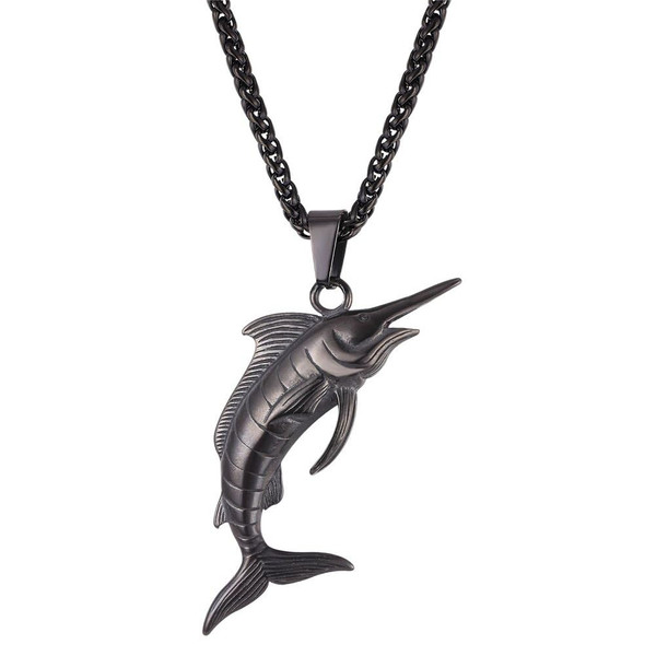 U7 Personalized Vintage Ocean Jewelry Black Swimming Swordfish Pendant Necklace for Men