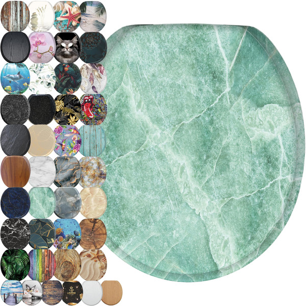 SANILO Wooden Toilet Seat with Soft Close [ROUND] - Decorative, Quiet & Slow Close Molded Wood Seat - With Strong Bumpers & Hinges - Adjustable Fit – Marble Green