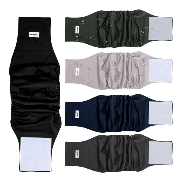 Vecomfy Belly Bands for Male Dogs Diapers(5 Pack),Premium Washable Reusable Medium Dog Belly Wrap Leakproof Doggie Diapers,L