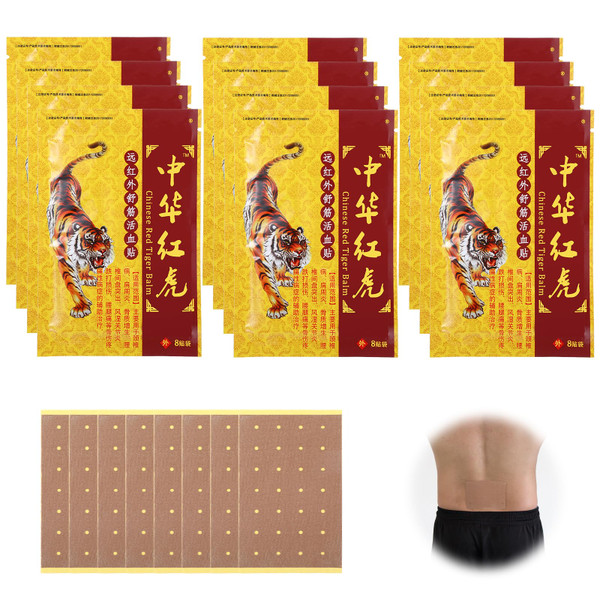 12 Pack-96 Pcs Tiger Patches, Chinese Red Tiger Patches, Ultra Strength Natural Herbal Heat Patches for Muscle Joint Shoulder Neck Knee Back