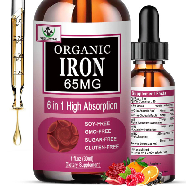 Iron Supplement for Women with Vitamin C,6-in-1 Liquid Supplement w/Vitamin B12,Vitamin B6,High Absorption Liquid Iron Drops for Red Blood Cells & Immune Support,Non-GMO, Gluten Free Iron Supplement for Women with Vitamin C,6-in-1 Liquid Supplement w/Vitamin B12,Vitamin B6,High Absorption Liquid Iron Drops for Red Blood Cells & Immune Support,Non-GMO, Gluten Free