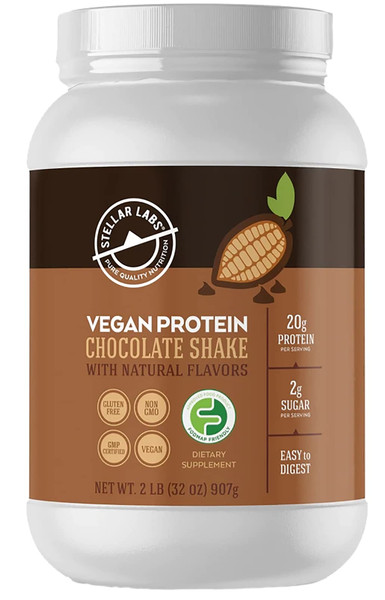 Stellar Labs Vegan Protein Powder with BCAA's & Antioxidants | Certified Low FODMAP, Non GMO, Gluten Free, Soy Free, Low Carb, with Stevia | Lean Plant Based Protein Powder Shakes | Chocolate Stellar Labs Vegan Protein Powder with BCAA's & Antioxidants | Certified Low FODMAP, Non GMO, Gluten Free, Soy Free, Low Carb, with Stevia | Lean Plant Based Protein Powder Shakes | Chocolate
