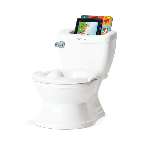 Ingenuity My Size Potty with Transition Ring & Storage,White-Realistic Potty Training Toilet-Features Interactive Toilet Handle, Removable Potty Topper and Pot, Wipe Compartment, and Splash Guard