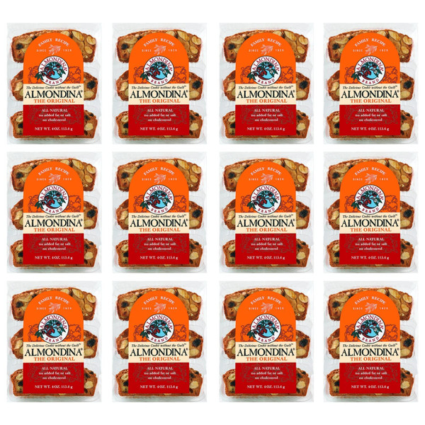 Almondina Almond Cookies, Original Flavor, Non-Dairy and Kosher Thin Cookies, Toasted with Natural Ingredients, Sweet and Crunchy Biscotti Snack, 4-Ounce Package (Pack of 12)