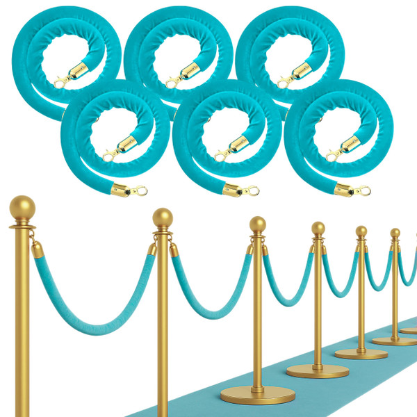 6PCS Velvet Rope 5FT Tiffany – VIP String Thick Velvet Rope Barrier for Crowd Control Stanchion and Posts for Party & Event Decor