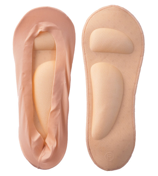 Women's No Show Nylon Sock Liner with Arch Support Cushion Padding (2 Pairs) (Nude, 5-8)