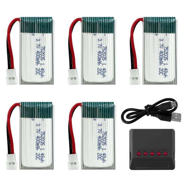 3.7V 400mAh Li Battery with 5in1 Charger for SYMA Q11 H99W H31 H6C H98 TR-C385 TR-P51 TR-F22 Quadcopter Parts Aircraft Model Drone Battery AT-96