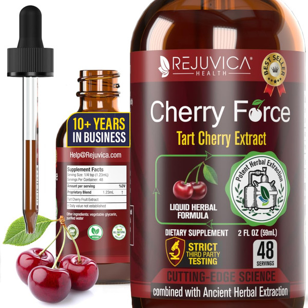 Rejuvica Health Cherry Force - Advanced Tart Cherry Extract - Real Tart Cherries - Rich in Phytonutrients - Liquid Extract for Better Absorption