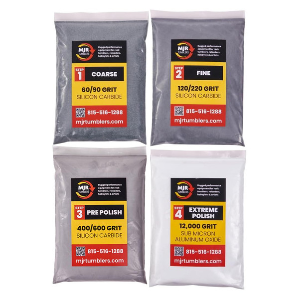Refill Grit Kit w MJR Tumblers Premium Quality Extreme Polish 12,000 Grit Sub Micron Aluminum Oxide Polish for Unparalleled Results. For 3lb Rock Tumblers w Silicon Carbide, Disabled and Veteran Owned