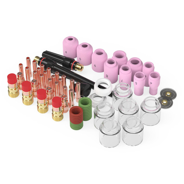 YESWELDER 71Pcs TIG Welding Torch Stubby Gas Lens #12 Glass Cup Kit For WP-17/18/26
