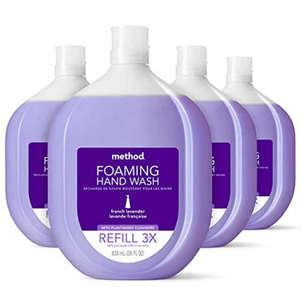 Method Foaming Hand Soap Refill, French Lavender, Recyclable Bottle, 28 fl oz (Pack of 4)