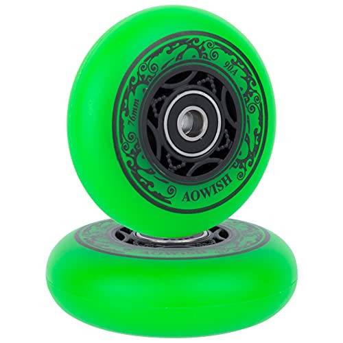 AOWISH 76mm 90a Ripsurf Wheels w/Bearings ABEC-9 for RipStik DLX Caster Board, Deluxe Junior Skateboard, 2 Wheel Pivoting Skateboard, Caster Board Skateboard (Set of 2) (Green)