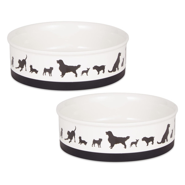 Bone Dry Dog Bone Ceramic Pet Bowl & Canister, Large, 7.5x2.4, Black/White, 2 Count