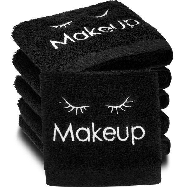 Shimeyao 13x13 Inch Makeup Washcloths Reusable Makeup Remover Cloths Facial Cleansing Towels Cotton Cosmetic Towel Water Absorbent Cloth Face Towels for Women Skin Care, Black (6 Pcs,Classic Style)