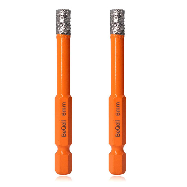 Porcelain Tile Diamond Drill Bits Set,BeQell 2pcs 1/4" 6mm Hex Shank Quick Change Dry Diamond Hole Saw Core Drill Bit Kit for Quartz Ceramic Stone Granite Marble