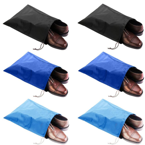 FASYACO 6 Pack Waterproof Nylon Shoe Bags Travel Bags for Men Women (Black+Blue+Sky Blue, 15.1"(L) x12.2"(W))
