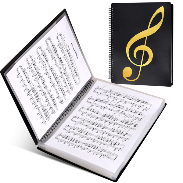 Fansjoy Sheet Music Folder, 60 Pages Capacity, Sheet Music Binder/Holder, Spiral Binder Organizer for Sheet Music Storage, Fits Letter Size 8.5 x 11 in/ A4, Writable & Detachable Choir Folder (Black)