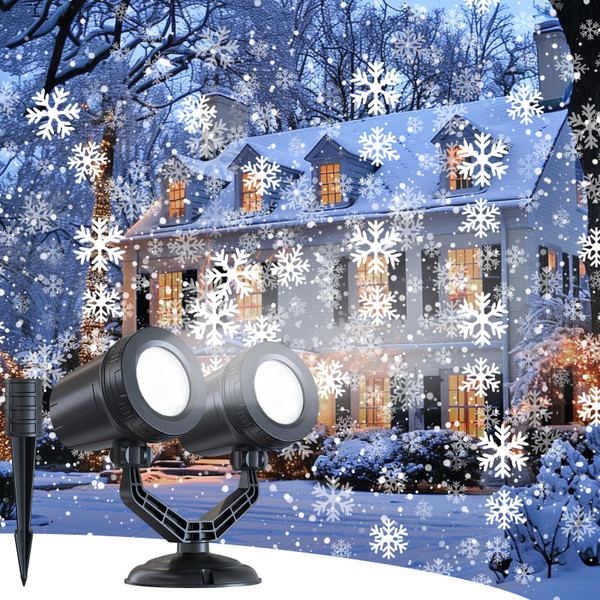 Brightown Snowflake Projector Lights Outdoor, Double Head Dynamic LED Rotating Snowfall Projector, Waterproof Christmas Decorations for Home Window Wall Decor