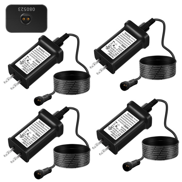 Meonum 4 Pack 29V Class 2 LED Power Supply with 3 Meters 2 Pin Extension Cable, UL Certification Christmas Tree Plug Replacement LED Transformer for LED String Light, Christmas Tree(TS-18WL29V)