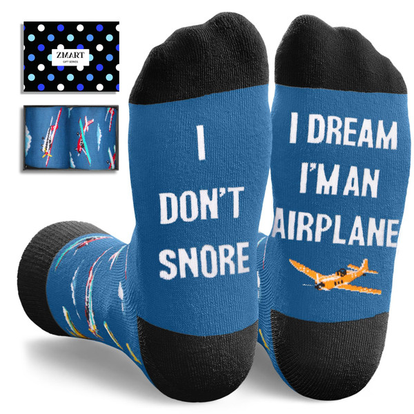 Zmart Airplane Gifts For Men - Funny Airplane Socks, Gifts for Aviation Lovers, Pilot Plane Sock