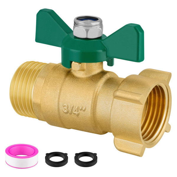 Garden Hose Shut Off Valve, Full Flow No Restricted-Flow Water Hose Shut-Off Valve, 3/4'' Heavy Duty Garden Hose Ball Valve, Solid Brass Ball Valve Adapter with 360 Degree Rotatable Swivel Joint