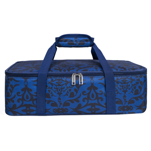 Insulated Casserole Carrier Bag - Portable Reusable Lunch Food Transport Tote Bag Keep Food Hot/Cold Fits 9x13" Lasagna Baking Dish for Gathering/Potluck Parties/Cookout/Camping/Offices-Blue/Black