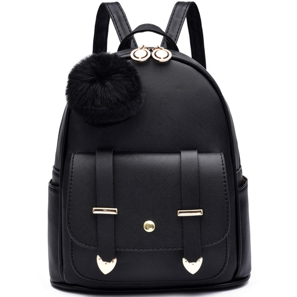 I IHAYNER Girls Fashion Mini Backpack Purse for Women & Teenage Girls - PU Leather Pompom Backpack Shoulder Bag - Black I IHAYNER Girls Fashion Mini Backpack Purse for Women & Teenage Girls - PU Leather Pompom Backpack Shoulder Bag - Black