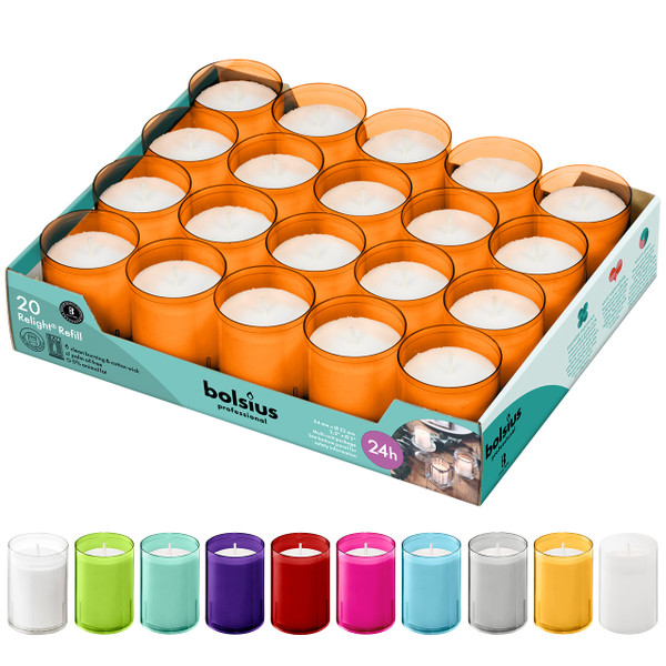 BOLSIUS 24 Hour Votive Candles - 20 Pack Halloween Candles in Orange Unbreakable Plastic Cups - Premium European Quality - Unscented Smooth and Smokeless Relight Candles