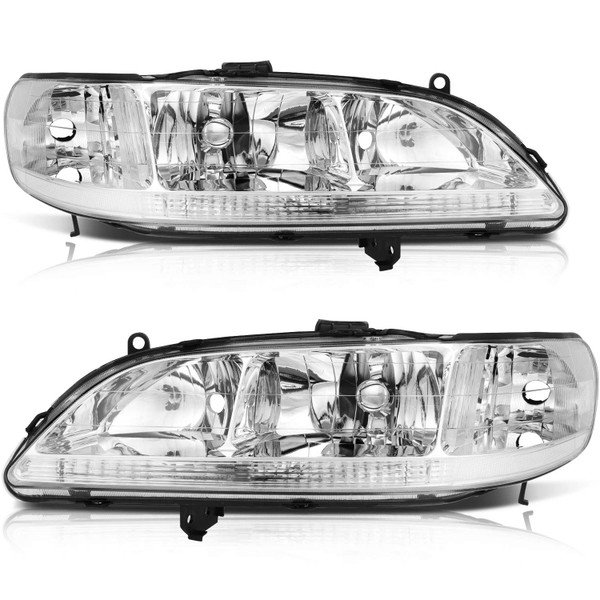 LSAILON Headlight Assembly Replacement Fit For Honda For Accord 1998-2002 Chrome Housing Clear Reflector Clear Lens Driver and Passenger Side 33101S84A02 33151S84A01