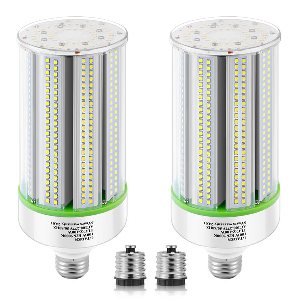2-Pack 100W LED Corn Bulbs,5000K,AC110-277V,14000lm,E26/E39 Base,LED Replacement Metal Halide HID CFL for Commercial Industrial Lighting Warehouse High Bay Light Fixture Garage Workshop