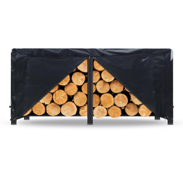 NEVERLAND Firewood Rack Cover 7ft - Waterproof Firewood Cover for Outside, Heavy Duty Fire Wood Log Rack Storage Cover with Zipper and Adjustable Buckles (Log Rack not Included) Black