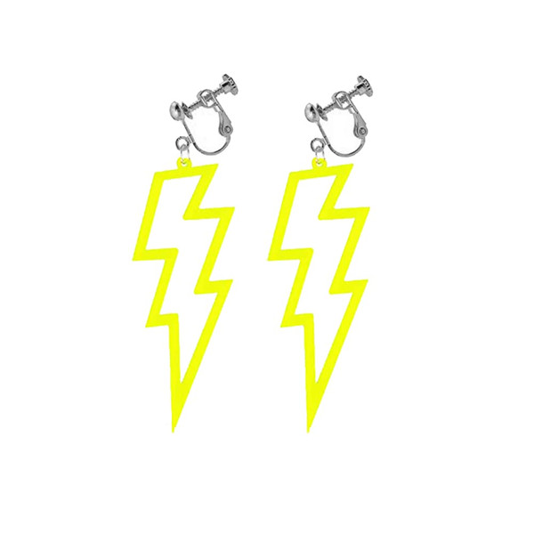 80s Neon Earrings Acrylic Hollow Lightning Bolt Clip on Earrings Non Pierced Dangle Earrings 80's Retro Party Jewelry (yellow)