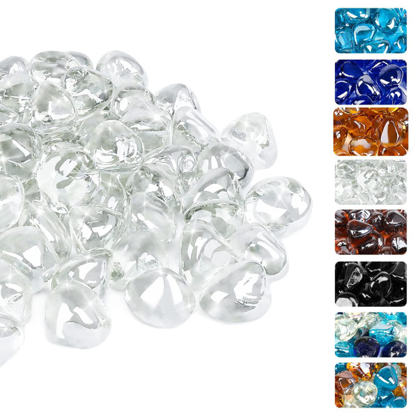 GRISUN Ultra White Fire Glass Diamonds for Fire Pit, 1 Inch High Luster Reflective Tempered Glass Rocks for Natural or Propane Fireplace, Safe for Outdoors and Indoors Firepit Glass, 20 Pounds