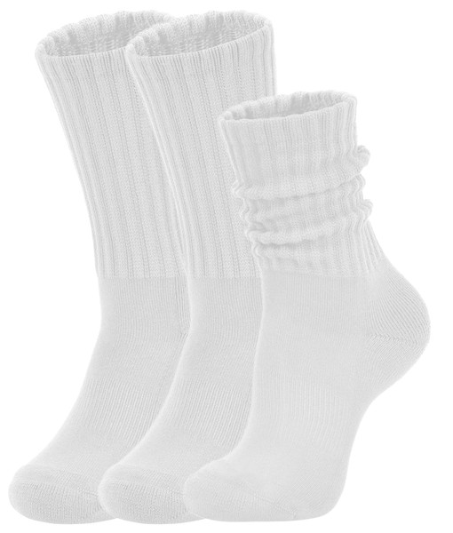 AugRing Women's Slouch Crew Socks Retro Solid Scrunch Boot Chunky Ribbed Cozy Cotton Calf Socks 3 Pack Size 5-11 (3 Pack White)