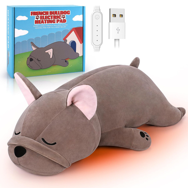 Electric Heating Pad for Period Cramps, Cuddly Soft 14" French Bulldog Plush with a Hot Soft Belly USB Powered, Stuffed Heating Pad for Pain Relief, Gift for Women Daughter Wife