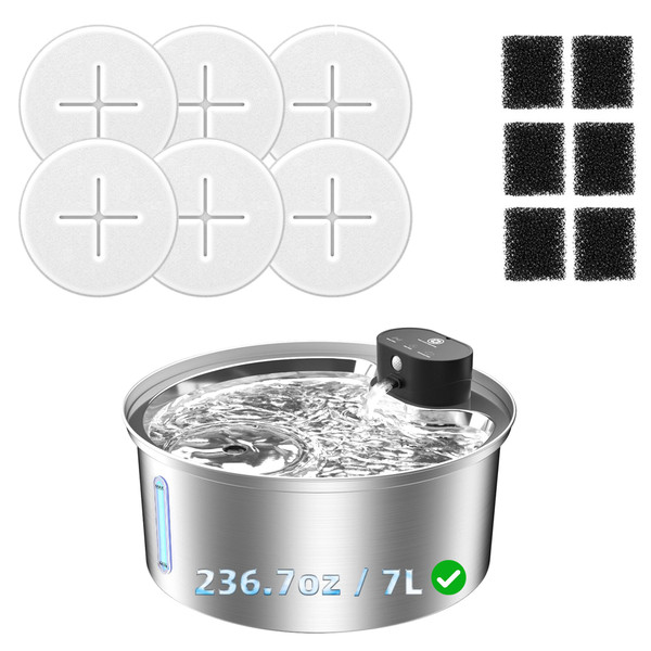 6 Pack 7L Dog Water Fountain Filter & 6 Pack Pump Filter Sponges Replacement for 7L Water Fountain - 6 Filters + 6 Sponges