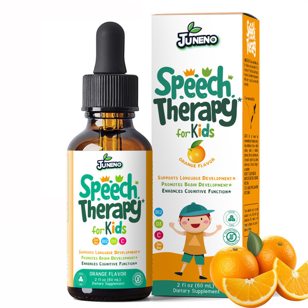 Juneno Speech Therapy Drops - Support Supplement for Kids with Communication Delay Language Brain Development Cognitive Function - Zeolite Vitamins B12 D3 C for Daily Wellness - Sugar Free Gluten-free