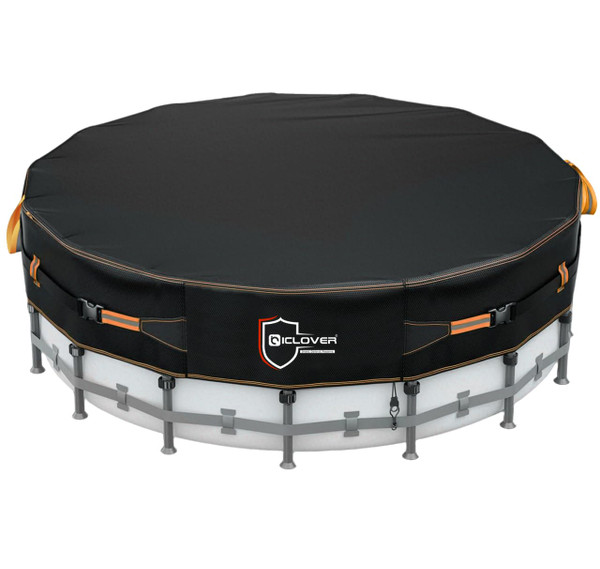 IC ICLOVER 18 Ft Round Pool Covers for Above Ground Pools, 500D Heavy Duty Solar Pool Cover Waterproof Protector Tarp with 18 Super Windproof Gel-Coated Straps, Prevent Leaves Dust Debris UV Resistant