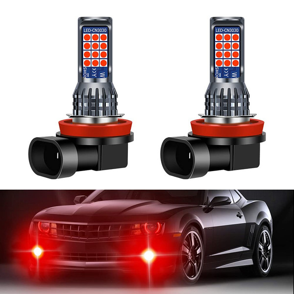 yifengshun 2Pcs H8/H11 Red Fog Light Bulbs,24 High Bright 3030 Chips H11 Bulbs Replacment Kit,DRL Fog Lights for Car Trucks, SUVs, Vans, 12-36V