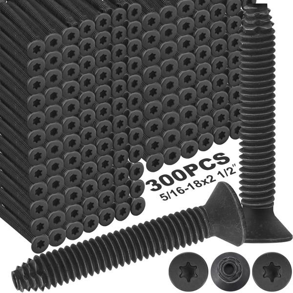 Blulu 300 Pack Qty 5/16-18 x 2-1/2" Trailer Deck Screws Flat Head Screws Thread Cutting for Trailer Flooring Floorboards, T40 Star Drive, Type F, Compatible with Hardwoods Softwoods