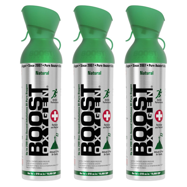 Boost Oxygen Large Natural 10 Liter Canister | Respiratory Support for Aerobic Recovery, Altitude, Performance and Health (3 Pack)