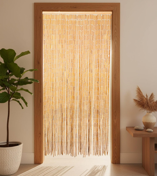 TACHILC Wood and Bamboo Beaded Curtain, Bamboo Beaded Curtain for Doorway 35.5 x 78 inches