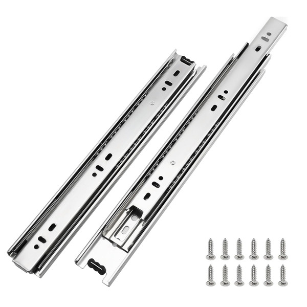 LONTAN 1 Pair Full Extension Ball Bearing Drawer Slides 12 14 16 18 20 22 24 Inch Heavy Duty Side Mount File Cabinet Rails Dresser Runner Kitchen Cabinet Drawer Glides 100 LB Capacity (16 inch,Silve)