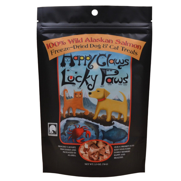 Happy Claws Lucky Paws Freeze-Dried Wild Alaskan Salmon Treats for Dogs and Cats (2.5 oz) Made in Alaska