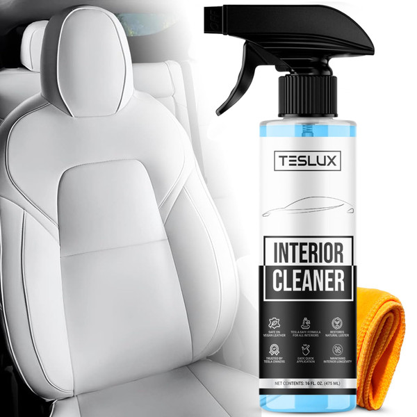 Interior Cleaner For Tesla White & Black Vegan Leather - Stain Remover - Solution for Complete Interior Cleaning - Ideal for Seats, Doors, Console, Dash - Accessories For Tesla Model 3, Y, S, X
