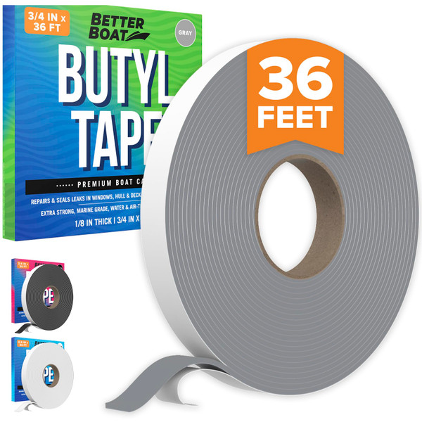 Butyl Tape, RV and Marine Window Seal Kit, Gray Double-Sided Putty Tape, 1/8" x 3/4" x 36 Ft, Waterproof Rubber Caulking for Boat, RV Windows, and Outdoor Sealing